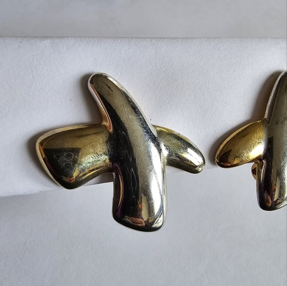 Vintage X earrings clip on gold and silver tone alphabet monogram letter - Picture 5 of 11